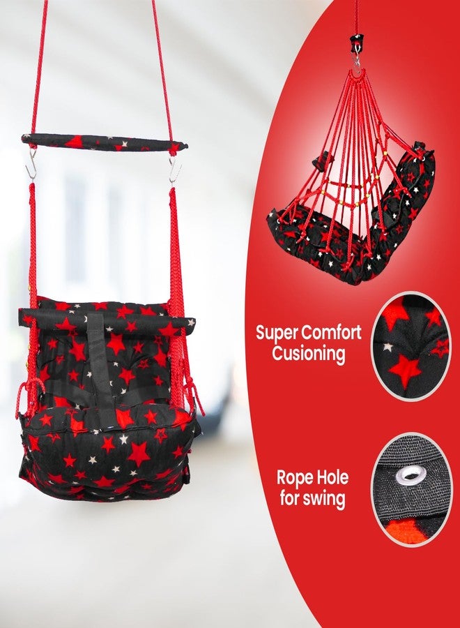 BOFFLE أرجوحة قطنية من بوفل للأطفال الرضع، قابلة للطي والغسل، من عمر سنة إلى 3 سنوات، مزودة بحزام أمان، مناسبة للمنزل والحديقة. أرجوحة للأطفال. مقاس المقعد والظهر 16 × 16 بوصة. - Image 5